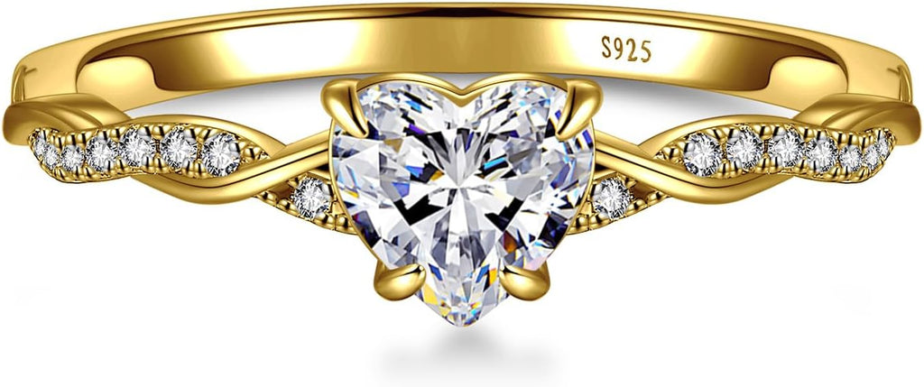 1.25ct Womens Heart Promise Ring, 925 Sterling Silver Heart Cut Created Emerald/Sapphire/Amethyst/Ruby/Cubic Zirconia/Opal Twisted Vine Engagement Ring for Women Size 5-10
