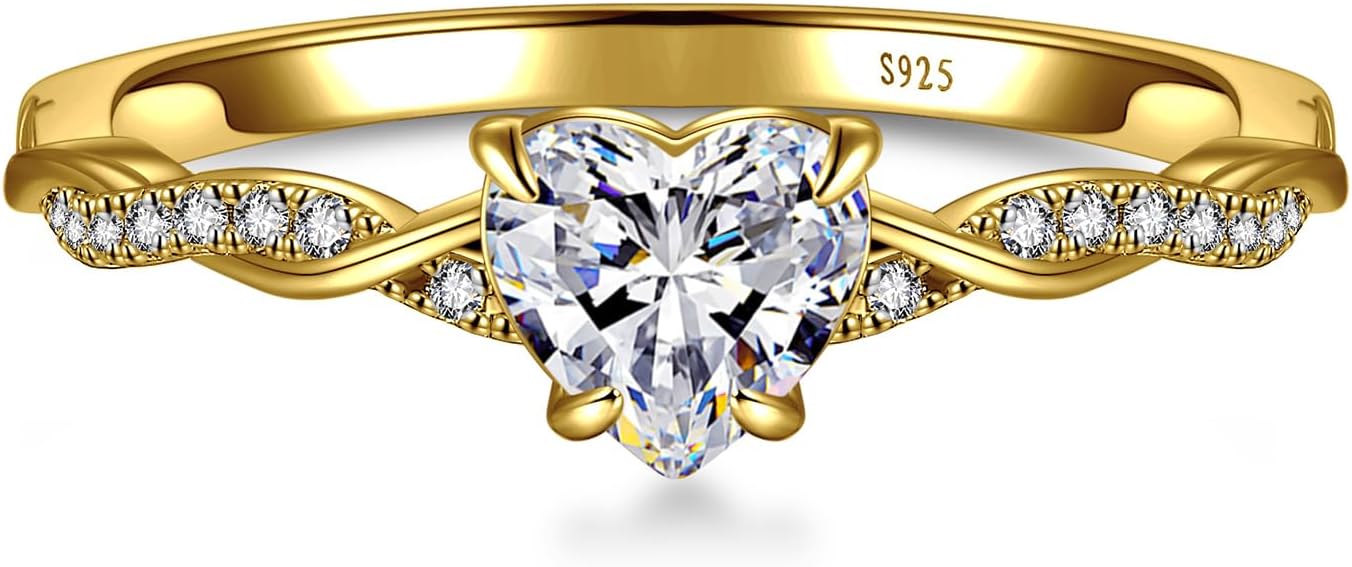 1.25ct Womens Heart Promise Ring, 925 Sterling Silver Heart Cut Created Emerald/Sapphire/Amethyst/Ruby/Cubic Zirconia/Opal Twisted Vine Engagement Ring for Women Size 5-10