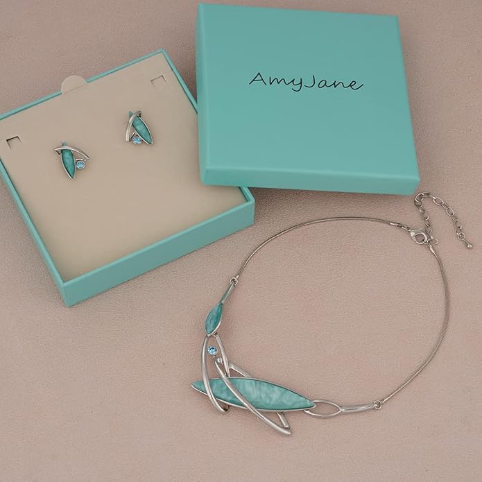 AMYJANE Vintage Statement Jewelry Set - Spring Leaf Flower Floral Plant Necklace Earring Set Crystal Rhinestone Fashion Costume Jewelry for Women Prom Party Unique Gift