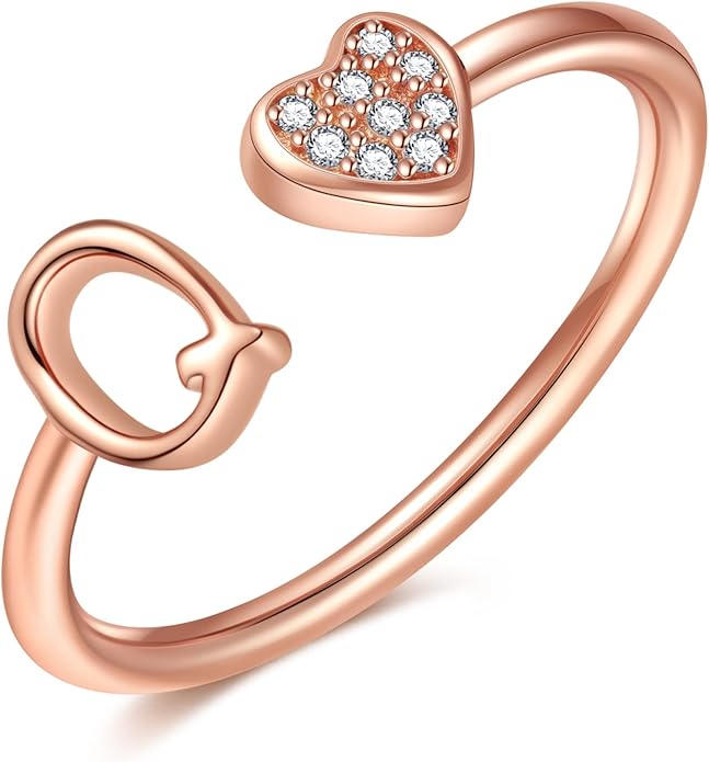 Valentines Day Gift Initial Rings for Teen Girls - S925 Heart Sterling Silver Rings for Teen Girls | 14K Gold/Rose Gold/Sterling Silver Plated Ring for Girls Kids Women Ring for Teenager Girls Gifts Adjustable, No Tarnish, Hypoallergenic