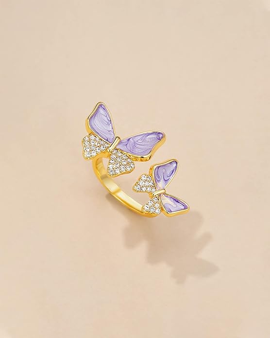 Gold Rose Pink Enamel Floral CZ FULLY ADJUSTABLE Statement Open Ring for Women by SNGIA, Daisy Orchid Flower Leaf Summer Beach Handmade Unique Pinky Band, Chunky Sunflower Stackable Cute Cuff Cocktail Ring Birthday Gift, Natural Bold Exaggerated Irregu...