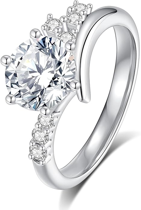 Moissanite Engagement Rings for Women,D Color VVS1 Round Cut Moissanite Ring 925 Sterling Silver Promise Rings for Her