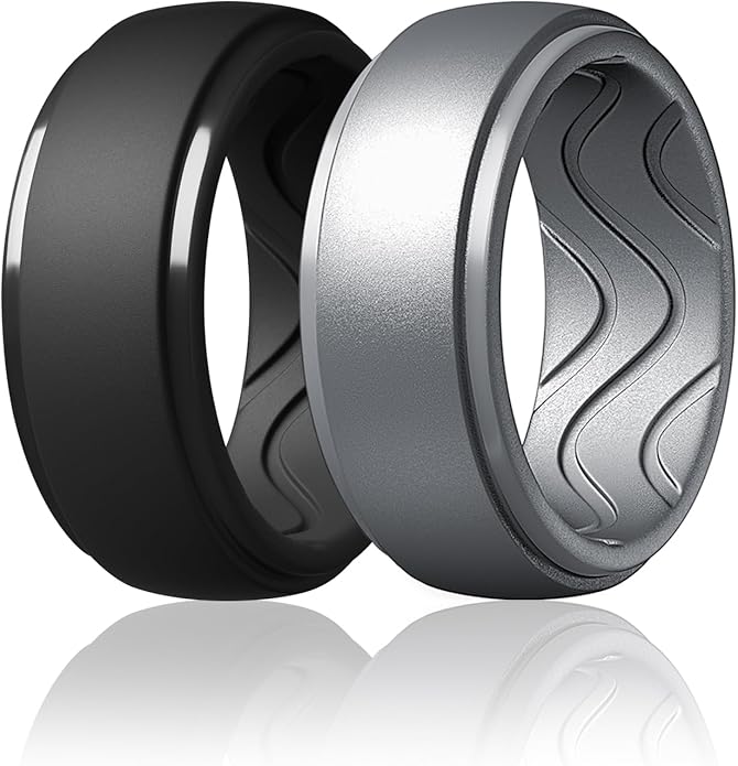 Egnaro Men's Silicone Rings 10mm Wide 2.5mm Thick, Rubber Wedding Bands with Inner Arc Ergonomic Breathable Design, 1/4/5/7 Variety Multipack