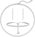 Tennis Necklace Bracelet for Women, Sterling Sliver, Dainty Chocker Necklace, Crystal Bracelet for Women, Wedding Jewelry for Bride, Sparkly Party Prom Hypoallergenic