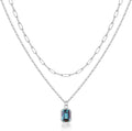 Layered Birthstone Necklace for Women Girls, 14K Gold-Plated Paperclip Chain Choker Necklace with Rectangle Birthstone Pendant Birthday Gifts for Women Girls Dainty Small