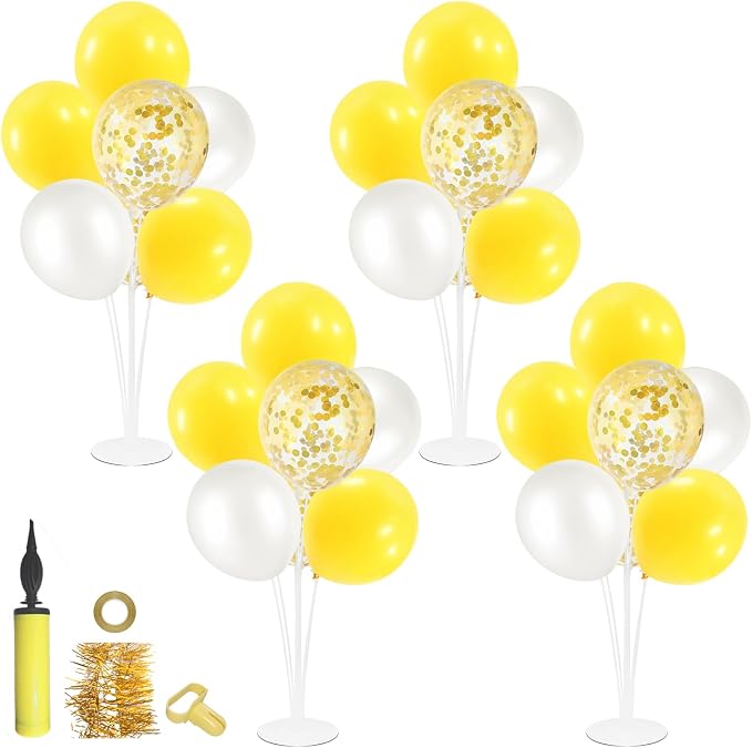 ZJDHPTY 4Set Yellow and White Balloon Stand Table Centerpiece Party Decor | by ZJDHPTY