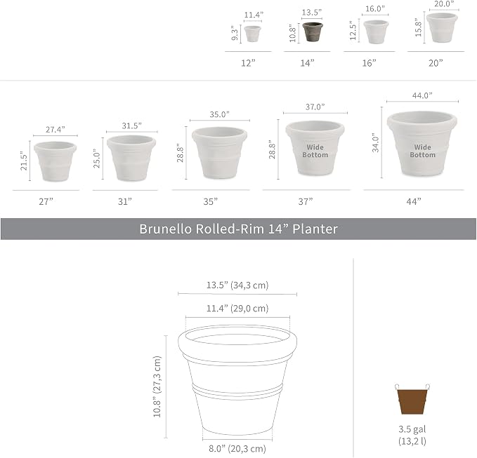 Crescent Garden Brunello Classic Rolled Rim Planter Pot, Indoor/Outdoor - Image 5
