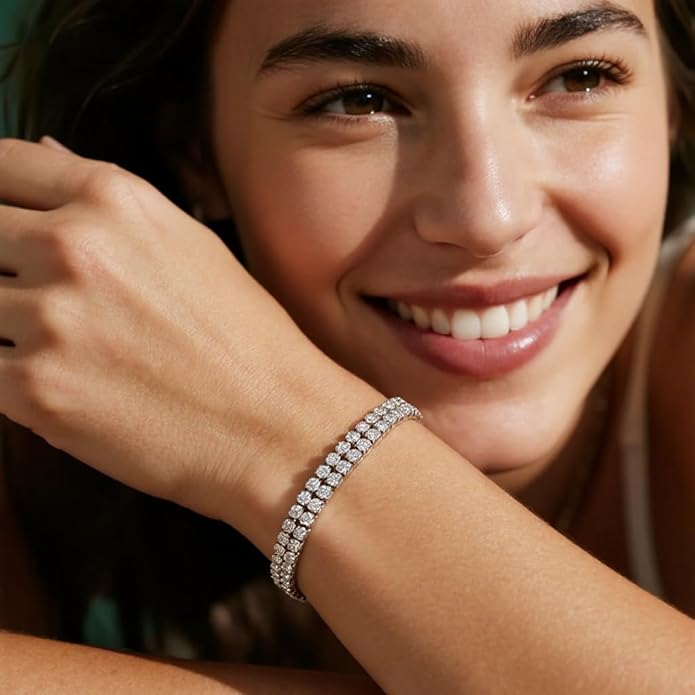 Moissanite Tennis Bracelet for Women, Adjustable Moissanite Tennis Bracelet 2mm/2.5mm/3mm/4mm D Color VVS1 Round Cut 925 Sterling Silver, Luxury Moissanite Jewelry Gift for Valentine's day, Mother's day,Anniversary and Self Gift