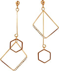 Mismatch Asymmetry Abstract Irregular Geometry Drop Dangle Earrings Sparkling Rhinestone Long Chain Pendant Earrings for Woman