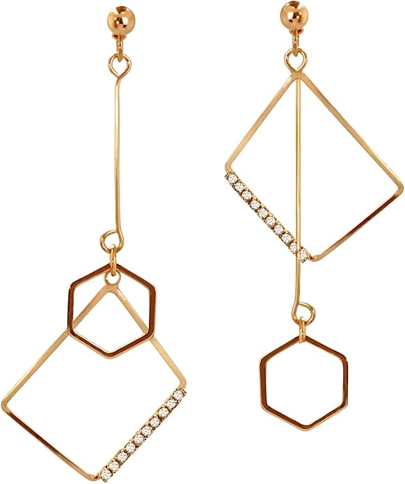 Mismatch Asymmetry Abstract Irregular Geometry Drop Dangle Earrings Sparkling Rhinestone Long Chain Pendant Earrings for Woman