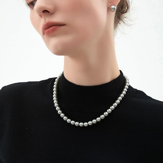 Zeffy Pearl Necklace 4MM/6MM/8MM Dainty Round Imitation Pearl Choker Necklace Wedding Pearl Necklace Delicate Jewelry for Women Simple Bridesmaid Jewelry Gifts