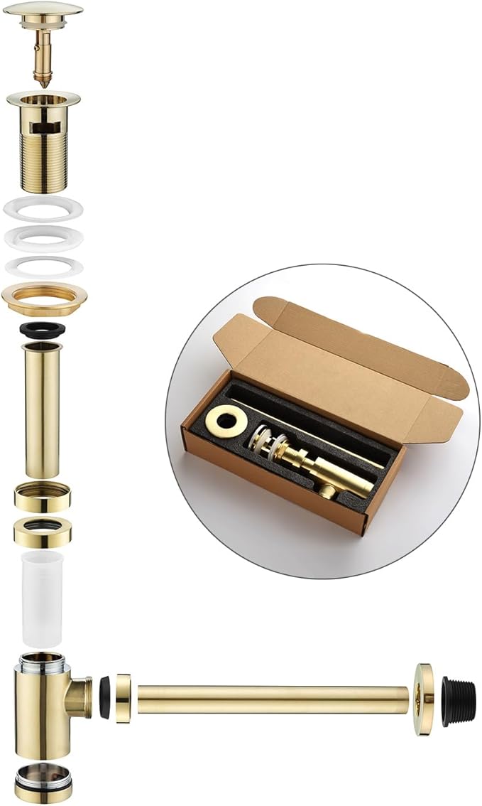 Bathroom Sink Stopper P-Trap Complete Set Adjustable Bottle Trap Solid Brass - Image 5