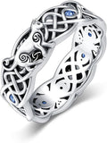 Seiyang Celtic Cat Ring 925 Sterling Silver Irish Trinity Knot Celtic Cat Wedding Promise Ring with 12 Months Birthstone Irish Lucky Jewelry Gifts for Women Mom Her