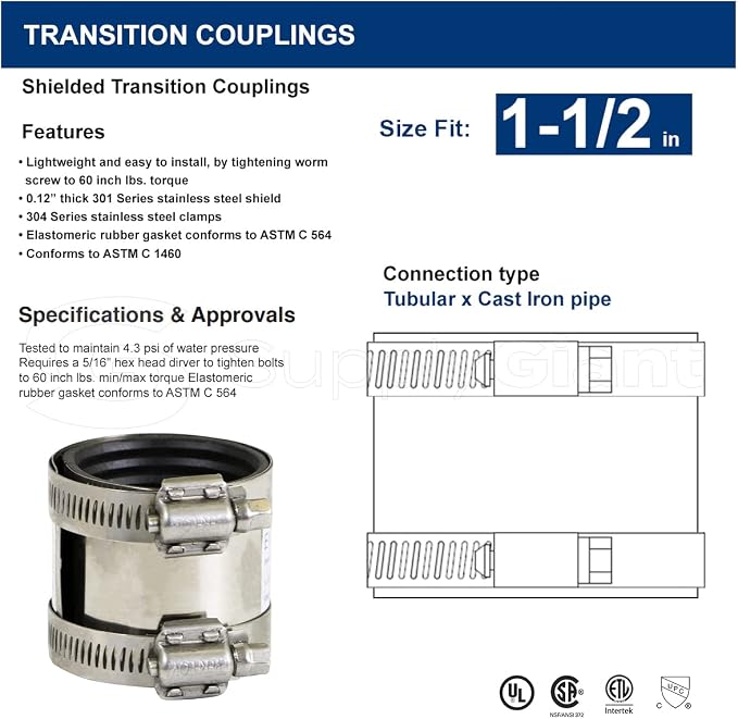 Supply GIant 38334 Shielded 1-1/2 in. Transitoin Coupling, Connects 1-1/2" - Image 4