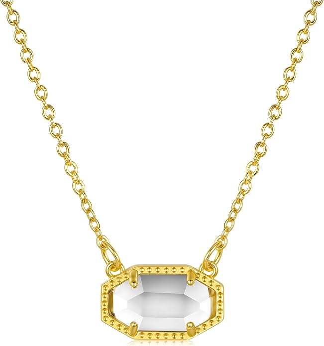 Birthstone Necklace for Women 14K Gold Plated Dainty Pendant Teen Trendy Stuff Jewelry Gift Chain 17+3 Inch