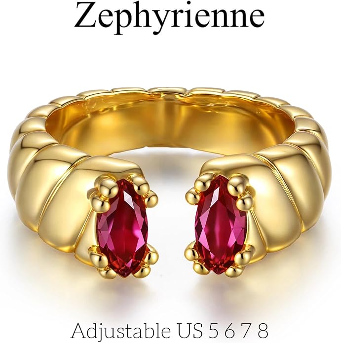 Chunky 18K Gold Adjustable Statement Ring for Women - Green Marquise Crystal Open Band, Vintage-Inspired Luxury Gift