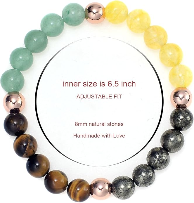 Strong Healing Crystal Bracelet 8MM Genuine Stone Bracelet Lucky Beaded Bracelet Chakra Bracelet 6.5 inch Positive Energy Inspirational Gifts for Women Mom