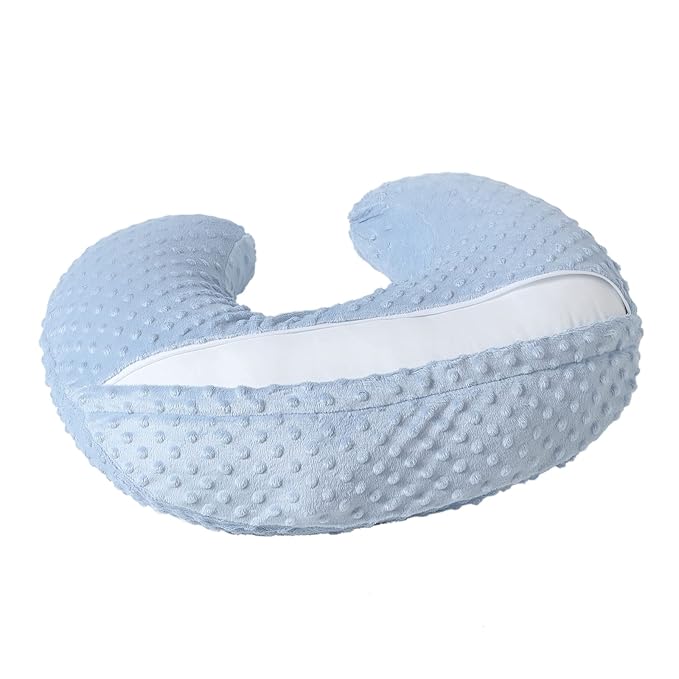Baby Nursing Pillow and Body Positioner with Premium Slipcover for Breastfeeding for Baby Boys and Girls, Feeding Pillow with Breathable Comfortable Pillowcase (Blue)