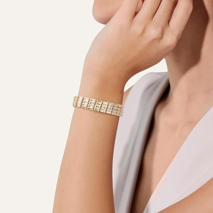 14K Gold Plated Women’s Tennis Bracelet – Sleek CZ Line Bracelet, Fits 6.0"–7.2" Wrist – Sparkly Everyday Jewelry Gift, Contemporary Tennis Bracelets for Women