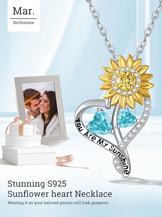 Valentine's Day Gifts for Wife 925 Sterling Silver Double Birthstone Pendant Necklaces I Love You for Always and Forever Necklace Anniversary Birthday Gifts for Wife Girlfriend Mom Her