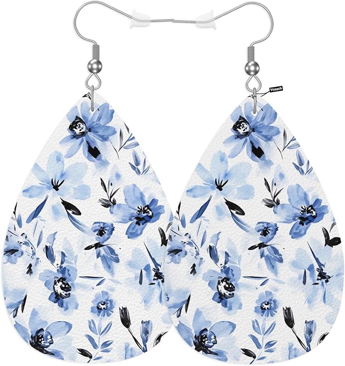 Watercolor Floral Leather Earrings For Women Hand Painted Abstract Flowers Tie Dye Gradient Lightweight Water Drop Earrings Fashion Jewelry Teardrop Earrings For Friends
