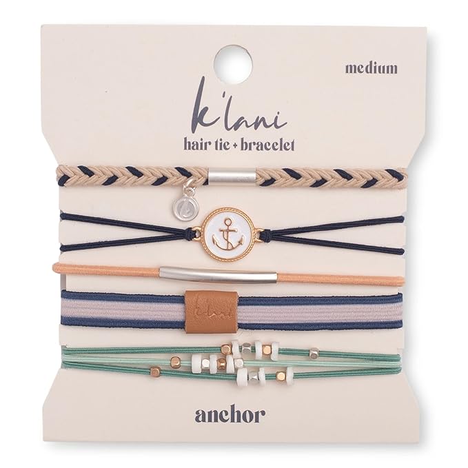 K'lani Anchor Bracelets for Women – Elastic Bracelets and Boho Hair Ties – Cute Hair Ties for Women and Hair Tie Accessories – Stylish Bracelets Boho Style for Hair and Wrist – Set of 5 (Medium)