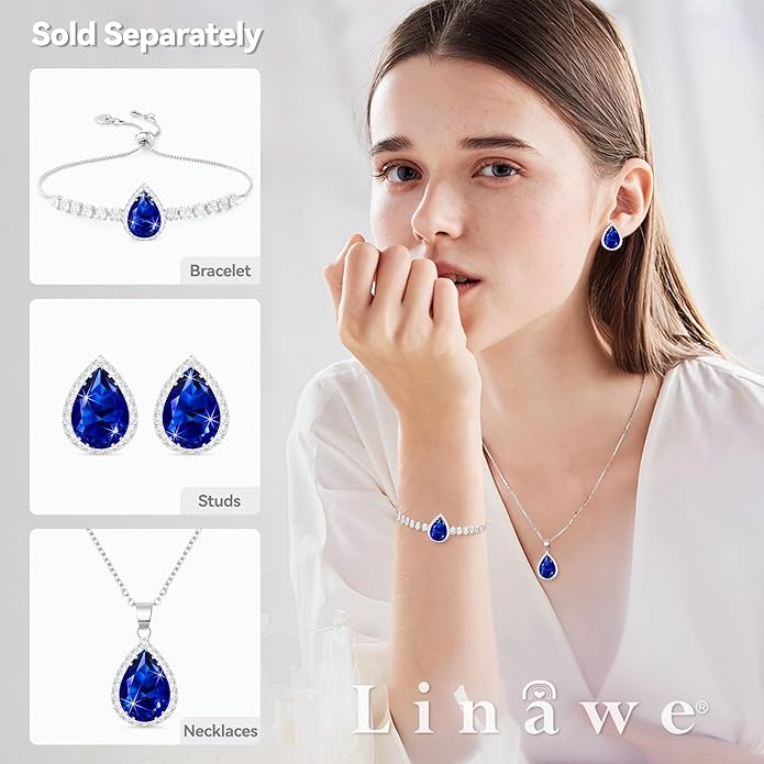 Linawe Crystal Chain Necklace for Women Trendy, Imitation Diamond Pendant, Statement Cubic Zirconia Boho Jewelry Set, 14K Gold/Rose Gold/Silver Birthstone Necklace