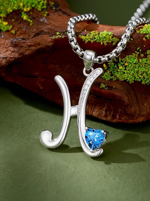 Valentines Day Gifts for Women Alphabet A to Z Initial Birthstone Pendant Necklaces for Women - 18k White Gold Plated Personalized Name Jewelry Valentine Mothers Day Birthday Gifts for Women Her Girlfriend