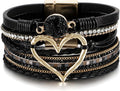Fesciory Leopard Bracelet for Women, Boho Leather Wrap Multi-Layer Pearl Crystal Bracelet Bangle Jewelry
