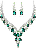 BriLove Women's Wedding Bridal Austrian Crystal Teardrop Flower Cluster Statement Necklace Dangle Earrings Jewelry Set for Party Prom