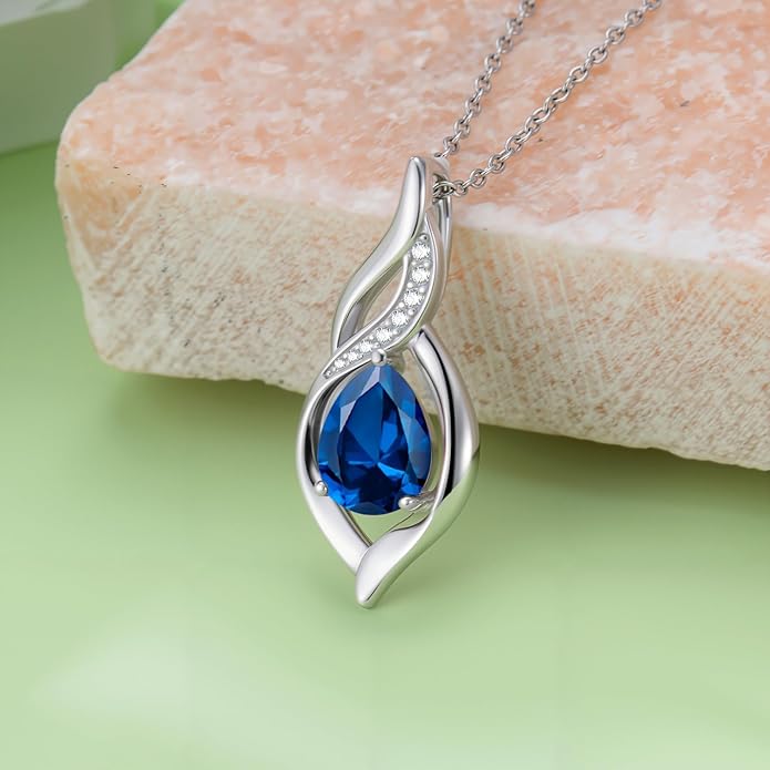 Birthstone Necklace for Women Infinity Necklaces 925 Sterling Silver Teardrop Love Birthday Jewelry Valentines Day Birthday Gifts for Her Mom Wife Girlfriend