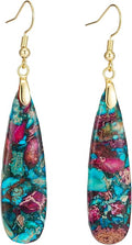 Boho Women Natural Stone Earrings Unique Healing Imperial Jasper Gemstone Energy Hypoallergenic Lightweight Dangle Drop Earrings Multiple Styles Earrings Jewelry for Birthday Party Gift