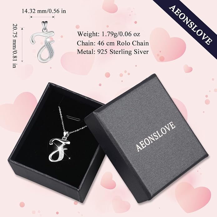 AEONSLOVE 925 Sterling Silver Initial Necklaces for Women, 26 Letters Pendants Necklace Gift for Mother, Daughter, Wife, 18 Inch Chain