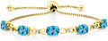 Gem Stone King 7X5MM Oval Cut Gemstone Birthstone and Accent Lab Grown Diamond Tennis Bracelet For Women In 18K Yellow Gold Plated Silver | Adjustable Bolo Bracelet For Women | Easy-On Easy-Off
