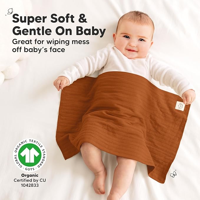 KeaBabies Organic Cotton Burp Cloths Baby Girl, Boy - 6-Pack Large Burping Clothes for Babies, Spit Up Rags, Super Soft & Absorbent Newborn Wash Towels, Gender Neutral, Non-Shrink (Stria, Basic)