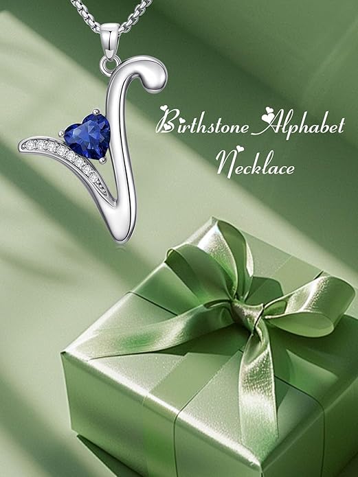 Valentines Day Gifts for Women Alphabet A to Z Initial Birthstone Pendant Necklaces for Women - 18k White Gold Plated Personalized Name Jewelry Valentine Mothers Day Birthday Gifts for Women Her Girlfriend