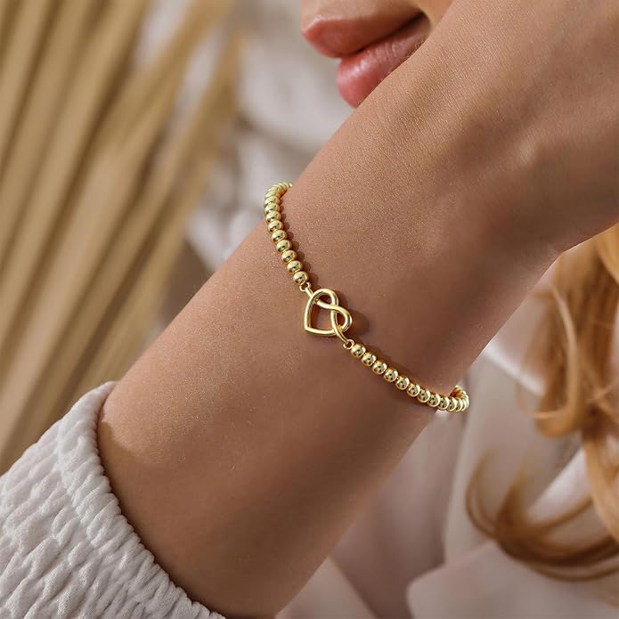Gold Bracelets for Women 14K Gold Beaded Bracelets Stackable Bracelets for Women Gold Charm Bracelet Non Tarnish Gold Jewelry for Women Trendy