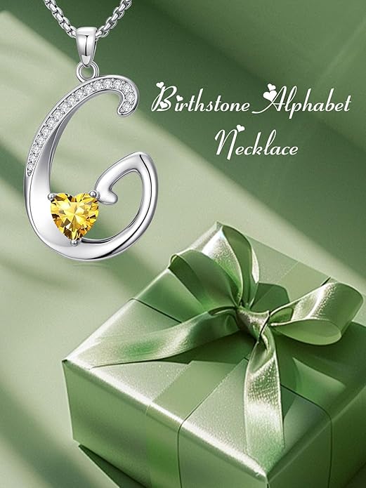 Valentines Day Gifts for Women Alphabet A to Z Initial Birthstone Pendant Necklaces for Women - 18k White Gold Plated Personalized Name Jewelry Valentine Mothers Day Birthday Gifts for Women Her Girlfriend