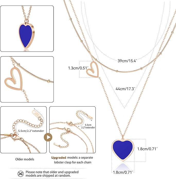 Linawe Layered Choker Heart Pendant Necklace for Women Trendy, Gold/Silver/Rose Gold Chain Stainless Steel Stacked Necklaces, Double Heart Necklace Y2K Preppy Jewelry