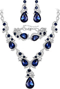 BriLove Wedding Bridal Jewelry for Women Multi Teardrop Cluster Crystal Statement Necklace Dangle Earrings Link Bracelet Set