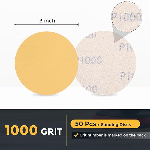 HARFINGTON 50 Pcs 3 Inch Sanding Discs 1000 Grit Yellow Aluminum Oxide | Hook - Image 2