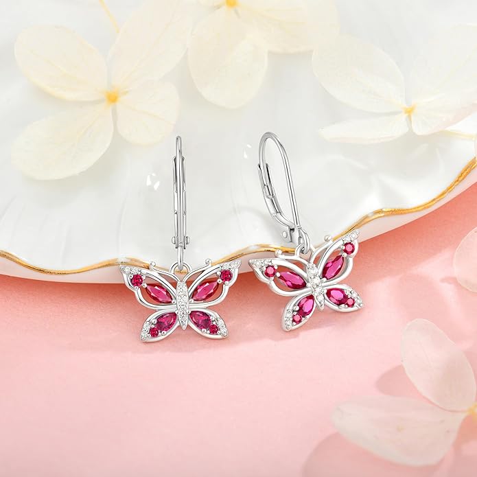Women's Butterfly Leverback Dangle Earrings 925 Sterling Silver 5A Cubic Zirconia Jewelry for Valentine Mother's Day Birthday Gifts for Her