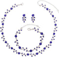 Austrian Crystal Rhinestone Choker Necklace Dangle Earring Link Bracelet Jewelry Set for Brides Bridesmaid Prom Costume Accessories for Women