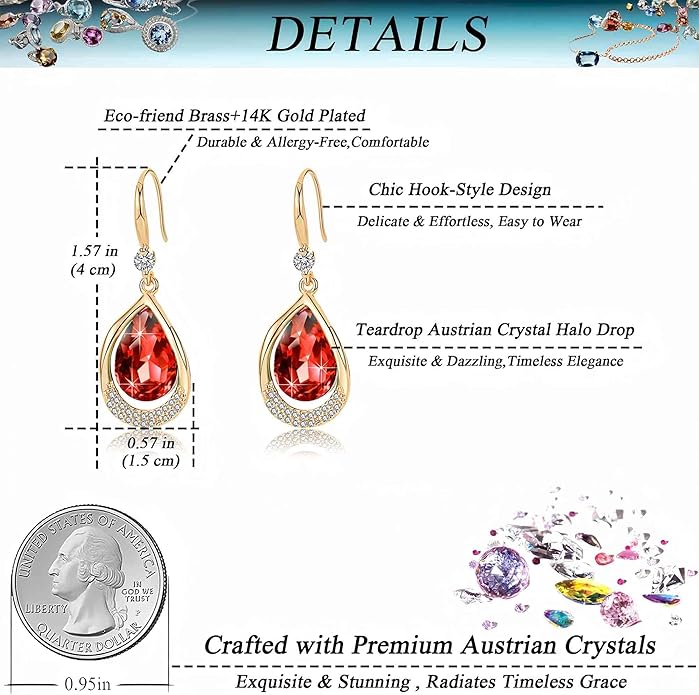 Austrian Crystal Halo Teardrop Hollow Drop Dangle Earrings for Women 14K Rose Gold Plated Hypoallergenic Jewelry Gifts
