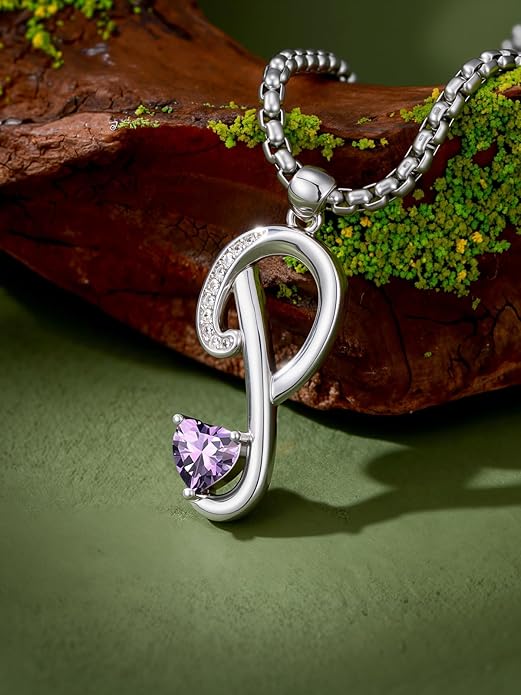 Valentines Day Gifts for Women Alphabet A to Z Initial Birthstone Pendant Necklaces for Women - 18k White Gold Plated Personalized Name Jewelry Valentine Mothers Day Birthday Gifts for Women Her Girlfriend