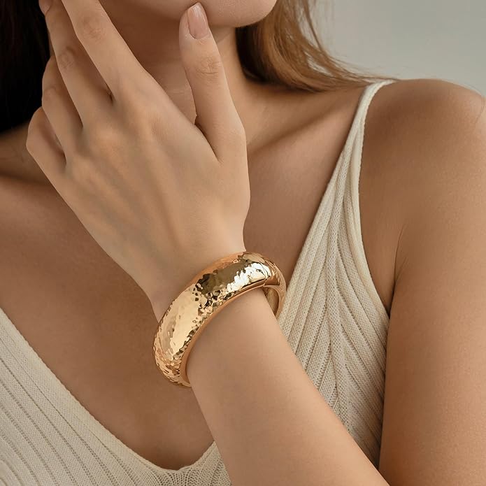 Chunky Gold Bangles Bracelet for Women Trendy Statement Bracelet Dainty Charm Gold Valentine's Day Gift Jewelry for Her