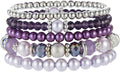 Noessla Beaded Pearl Stretch Bracelet Silver Stackable Crystal Beads Bracelets Trendy Costume Jewelry Mothers Day Gifts for Women