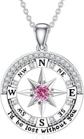Compass Birthstone Necklace Gift for 2025 Graduation 925 Sterling Silver Compass ‘I'd be Lost Without You’ Pendant Necklaces Jewelry for Women Her Wife Gift for Birthday Anniversary