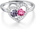 Iefil Adjustable Ring for Women - 925 Sterling Silver Double Birthstone Rings, Anniversary Birthday Gifts for Women Wife Her
