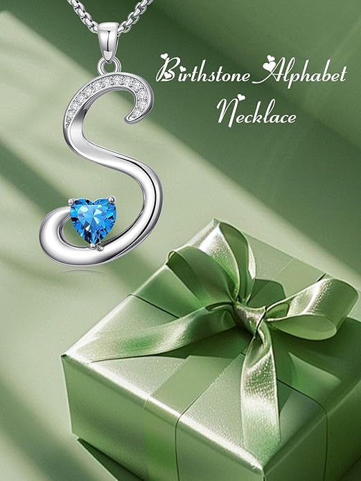 Valentines Day Gifts for Women Alphabet A to Z Initial Birthstone Pendant Necklaces for Women - 18k White Gold Plated Personalized Name Jewelry Valentine Mothers Day Birthday Gifts for Women Her Girlfriend